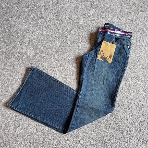 Vintage Y2K Deadstock Dfx Jeans Sequin Belt Waist Wrap Around Wide Leg 5 - Picture 1 of 4